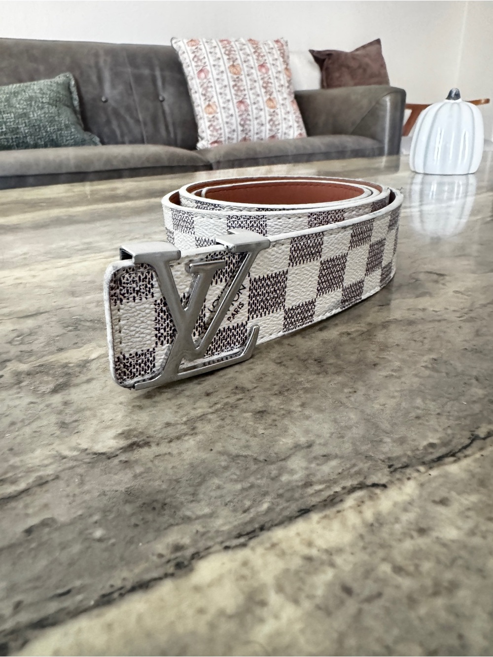 Louis Vuitton Damier Azur Canvas Men’s Belt - White & Light Brown